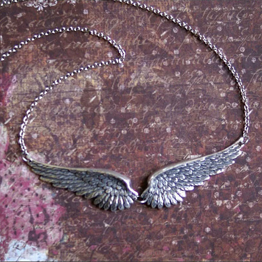 Vintage Silver Color Angel Wings Feather Choker Big Pendant Link Chains Statement Necklace for Women Wedding Tribal Gifts