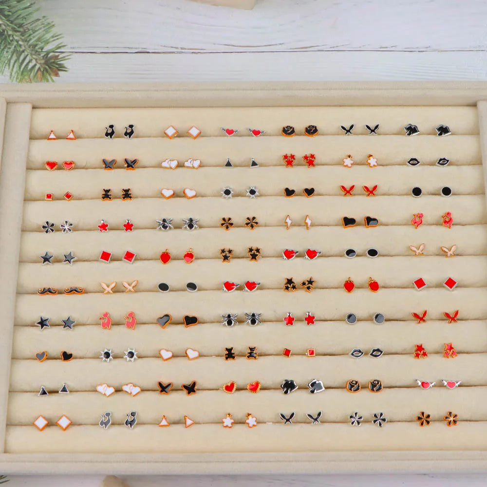 36Pairs/Lot Fashion Colorful Rhinestone Stud Earring Women Girls Animal Fruit Piercing Jewelry Wedding Party Gifts Mixed Style