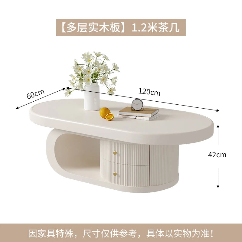 Solid Wood Coffee Table Living Room Household Small Apartment Retro Oval Coffee Table