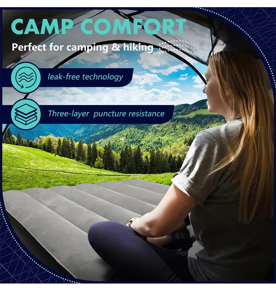 Air Mattress with Built in Pump Single Air Bed with Blow up Mattress Suitable for Home and Guests Top Flocking Thicken Bed Mat