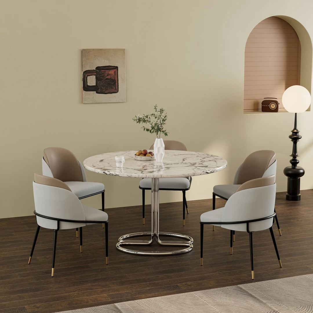 2-Piece Dining Chairs Black Metal Frame Two-Tone Microfiber Leather Upholstered Seat Modern Side Chairs for Dining/Living Room