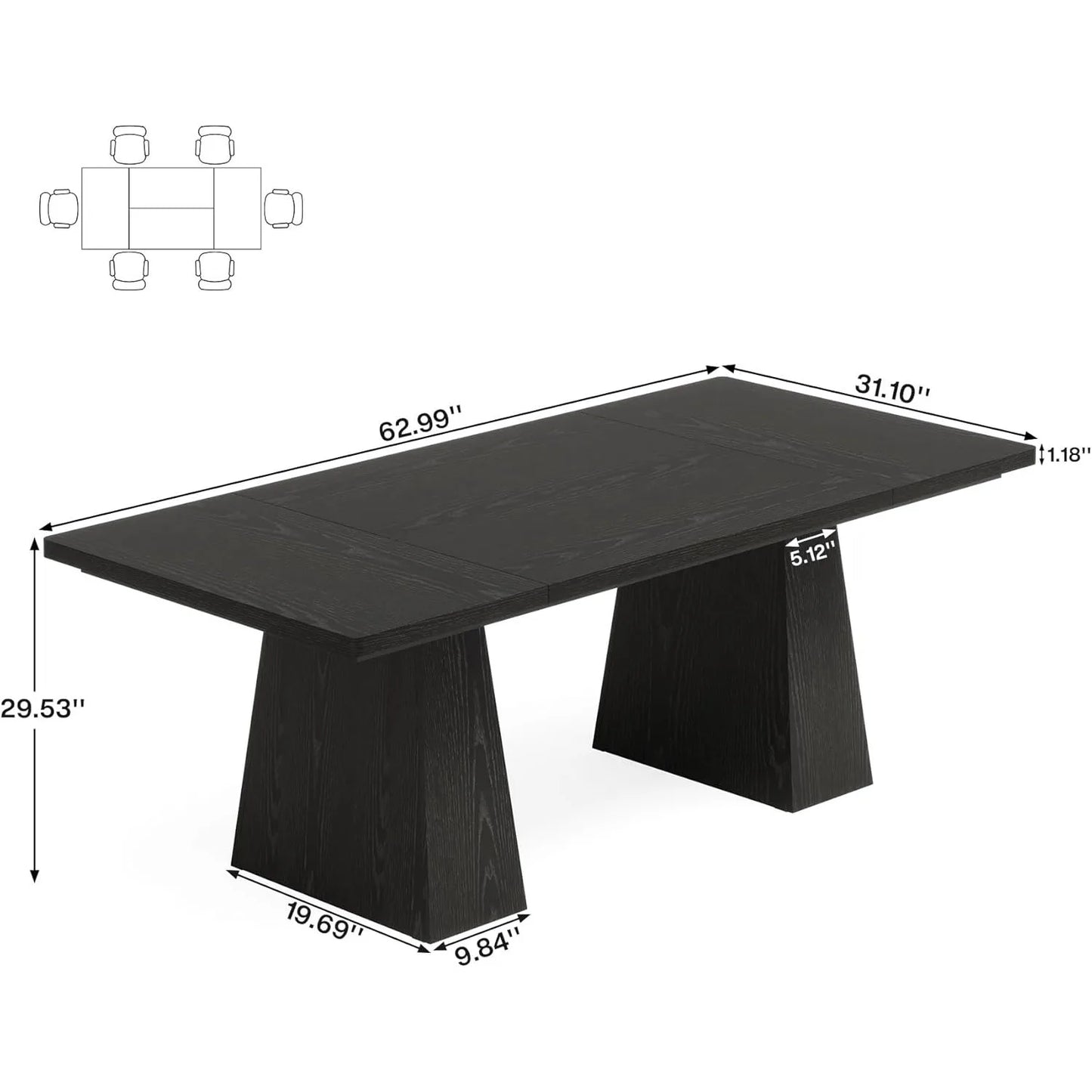 LITTLE TREE Black Dining Table for 4-6, Modern Kitchen Table with Tapered Wood Legs and Tabletop for Kitchen, Living Room