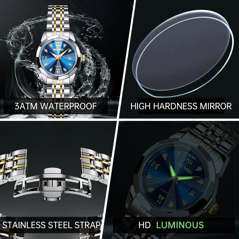 Luxury Full Steel Watches For Women Elegance Date Quartz Wristwatch For Female Lady Waterproof Girl Watch Relogio Feminino