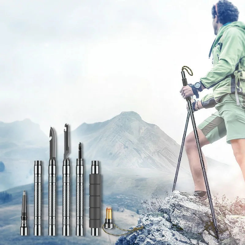 Aluminium Alloy Professional Walking Sticks Multi-purpose Mountain Climbing Walking Sticks Portable Detachable Camping Supplies