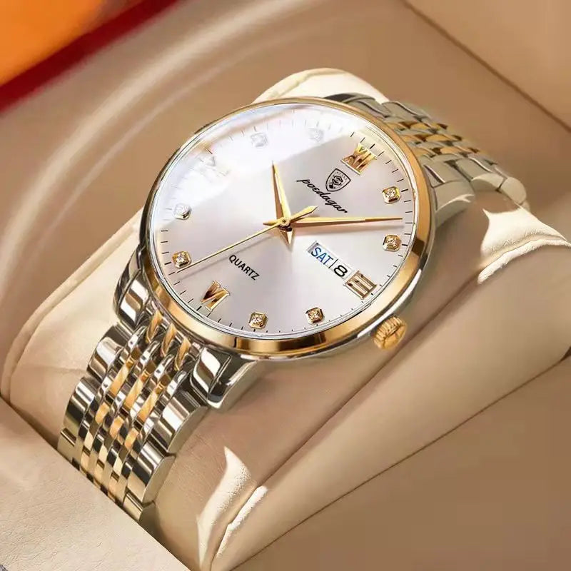 Poedagar Men Watch Luxury Waterproof Luminous Date Week Stainless Steel Mens Quartz Watches for Men Business Relogio Masculino
