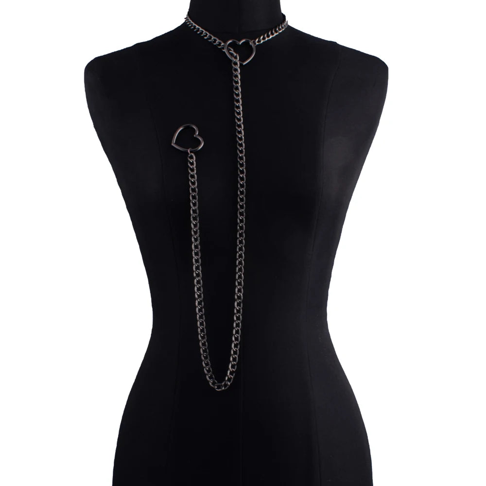 Heart Slip Chain Necklace For Women Punk Rock Love Chain Choker Necklace Gifts Adjustable Goth Jewelry