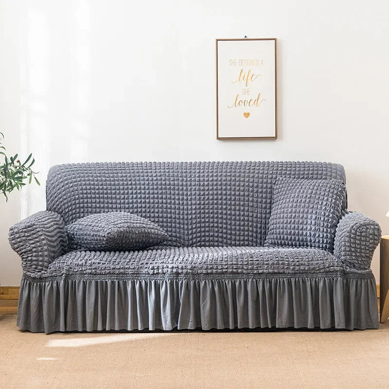 Sofa Cover for Living Room Thick Ruffled Seersucker Elastic L Shaped Corner Sofa Cover 1/2/3/4 Seater Cover for Sofa