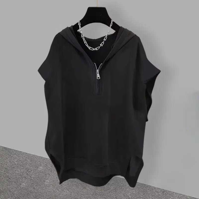 Fashion Men Clothing American Style Street Hooded Cotton Vest Sleeveless T-shirt Spring Summer Casual Zip Up Mens Hoodied Vest
