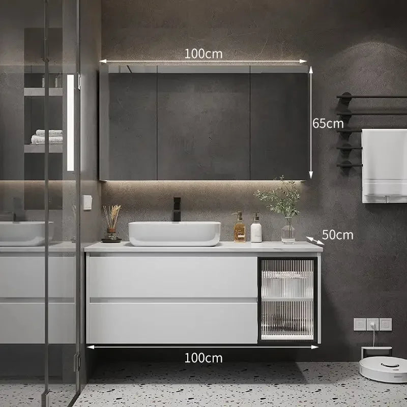 Bathroom Cabinets with Integrated Ceramic Basin Modern Bathroom Vanity Smart Mirror Cabinet Sink Washbasin Bathroom Furniture