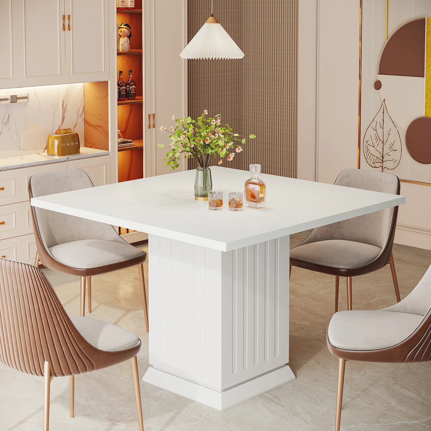 Tribesigns Square Dining Table with 2 Placemats, Modern Engineered Wood Small Dinner Kitchen Table for 4 People