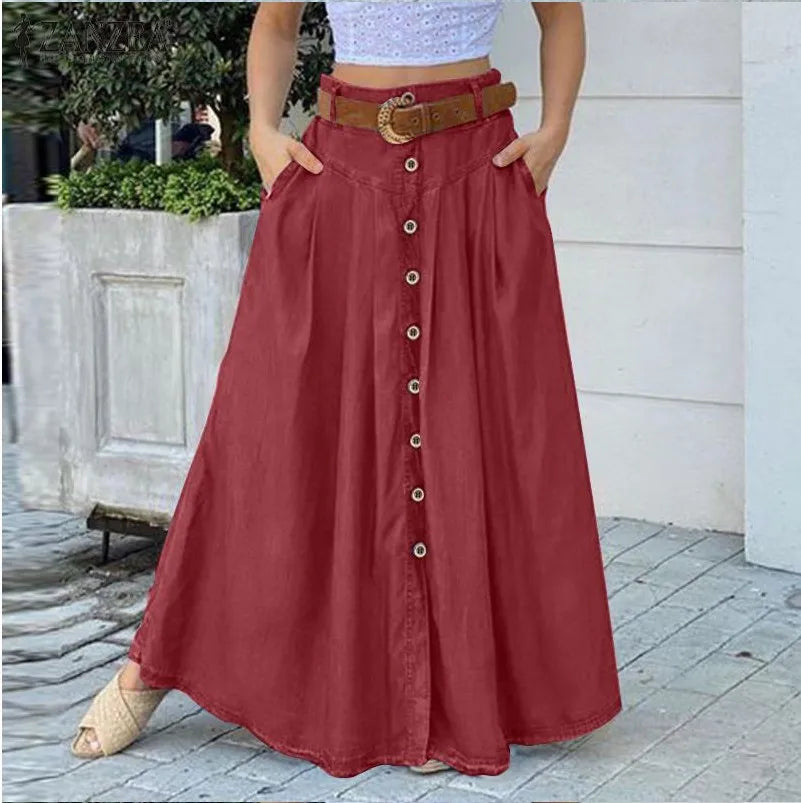 Women's Clothing 2025 woman Skirts Summer New Style Leisure A-line Cotton Hemp Medium length Elastic Waist Swing Half body Skirt