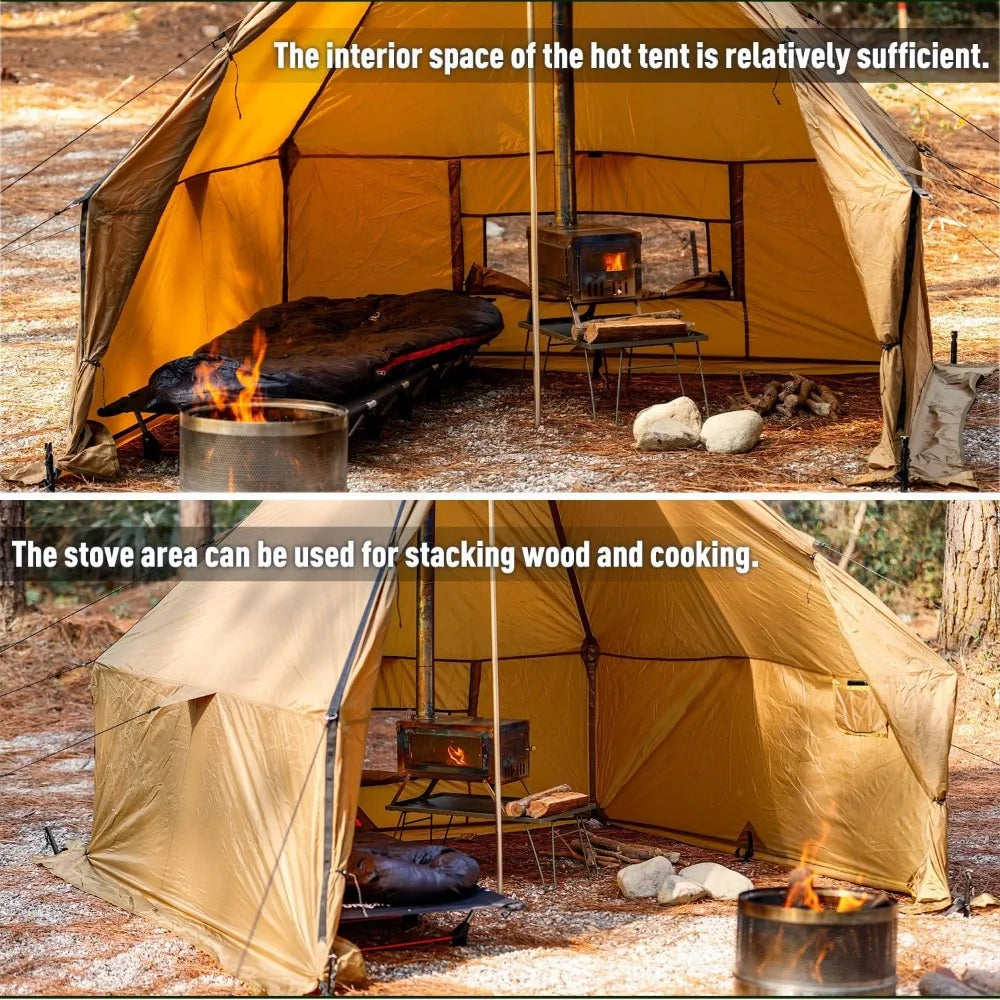 Camping Hot Tent with Stove Jack Yurt Tent Outdoor Wall Tent Teepee Tent with Snow Skirt