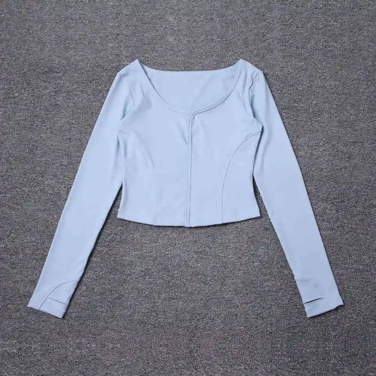 Fitness yoga clothing for women, short-sleeved sportswear with a square neck, autumn 2025, quick-drying, breath, and slimming.