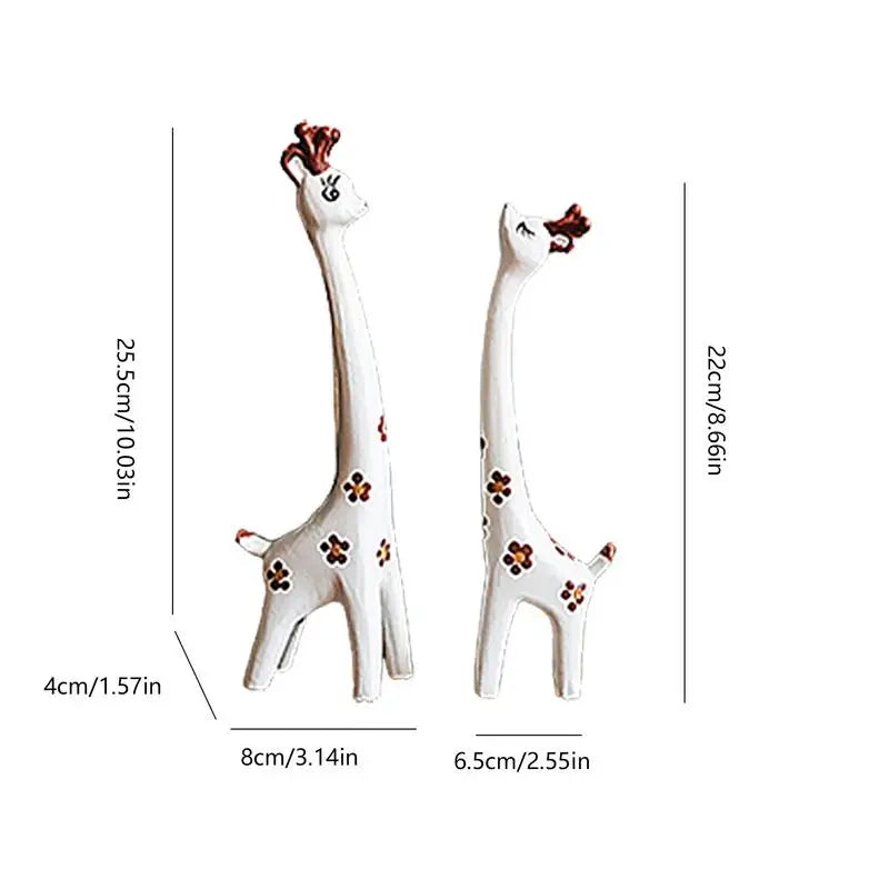 Wooden Giraffe Sculptures Couple giraffe  Standing Tabletop Animal Statue Handcraft Home Office Ornament Figurine