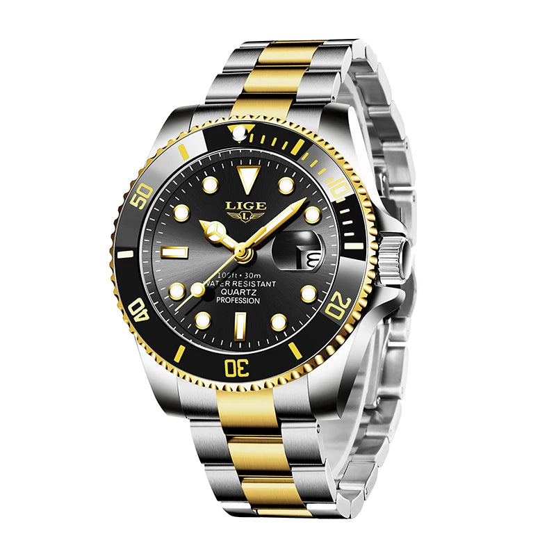 LIGE Top Luxury Watches For Men Fashion 30M Waterproof Luminous Date Quartz Wristwatches Casual Business Mens Watch Roloj Hombre