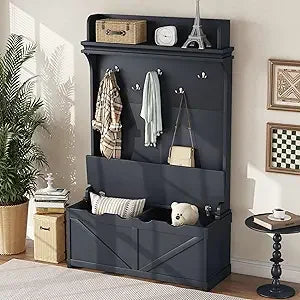 Hall Tree with Bench And Shoe Storage,6-In-1 Hall Tree with Coat Rack And Drawer,Entryway Hall Tree with 4 Hooks And Removable C