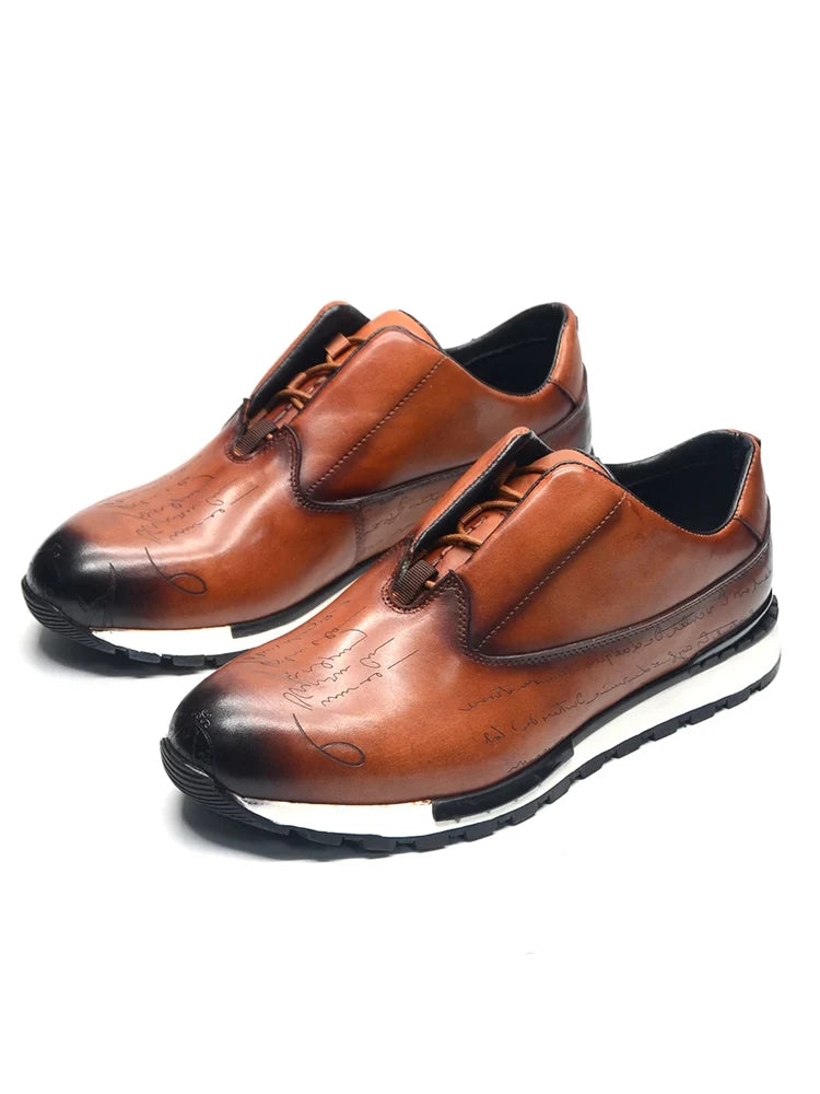 Luxury Business Casual Genuine Natural Cowhide Leather Men's Oxford Sneakers Spring Autumn Crocodile Pattern Anti-slip Footwear