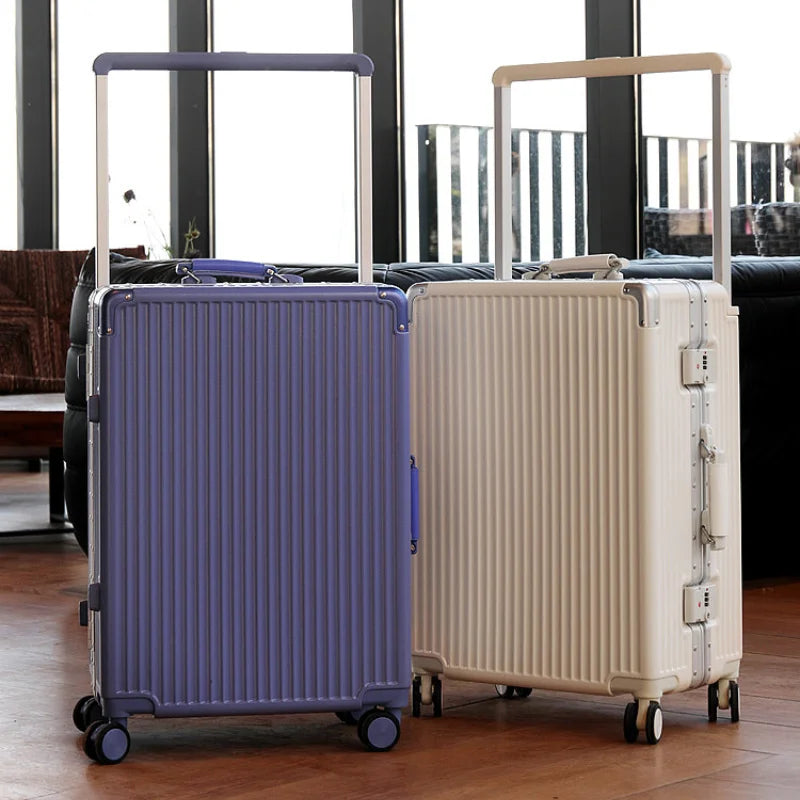 Suitcase Wide Handle Travel Suitcase Men 20 22 24 26 inch Carry-On Rolling Luggage Women PC Aluminum Frame Trolley Case