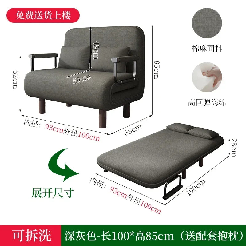 Home Furniture Modern Simple Foldable Sofa Bed New Multi-functional Internet Celebrity Living Room Double Push Retractable Sofa