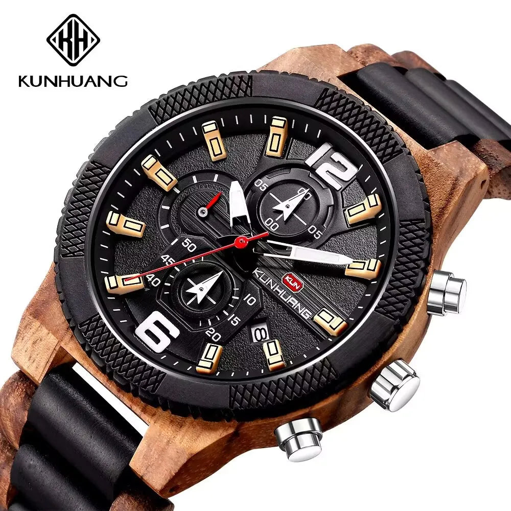 Men's Wood Watches Luxury Luminous Multi-function Wooden Watch Men's Quartz Retro Watch Men Fashion Sport Timepieces Relogio