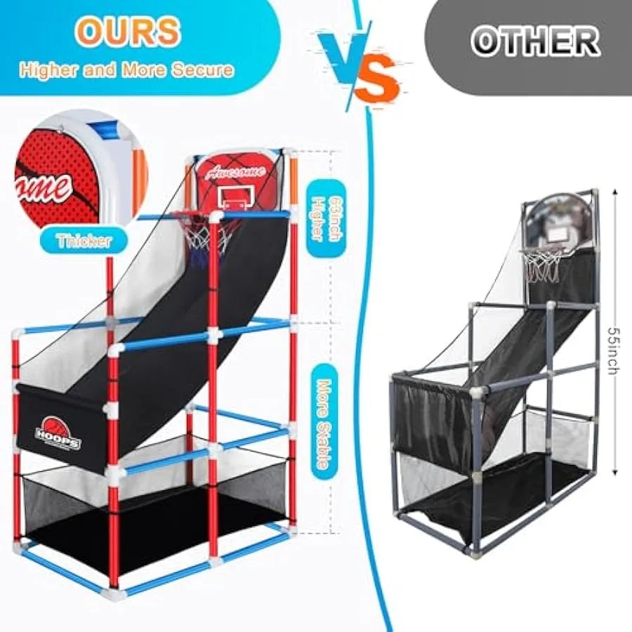 Adjustable Arcade Basketball Game Set with Storage 4 Balls for 3 to 12 Years Old Sport Toy for Indoor Outdoor