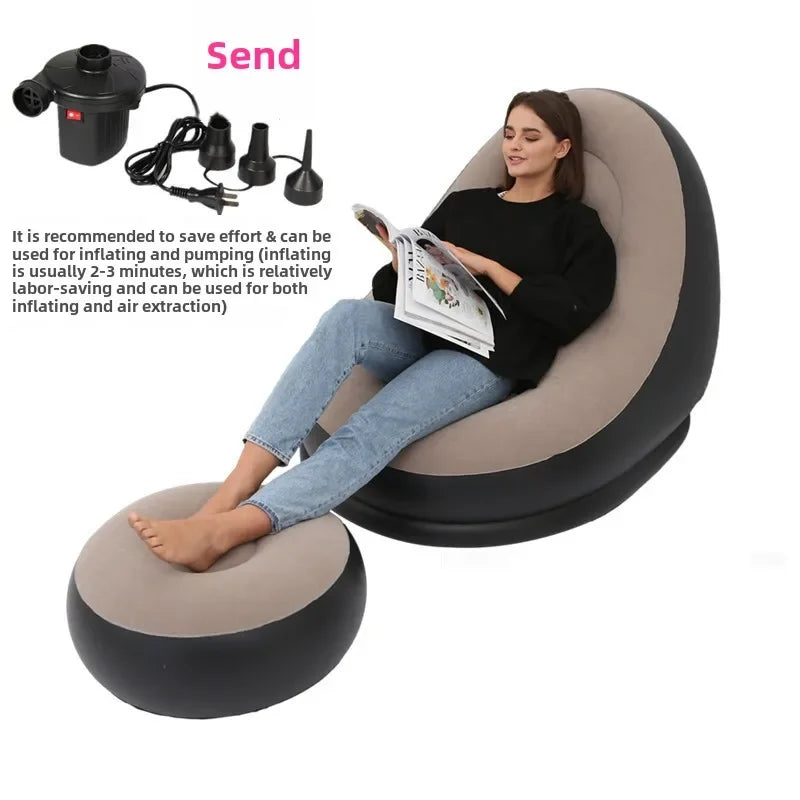 Thickened Lazy Inflatable Sofa, Foldable Outdoor Sofa, Combination with Pedals, Lazy Sofa with Electric Pump