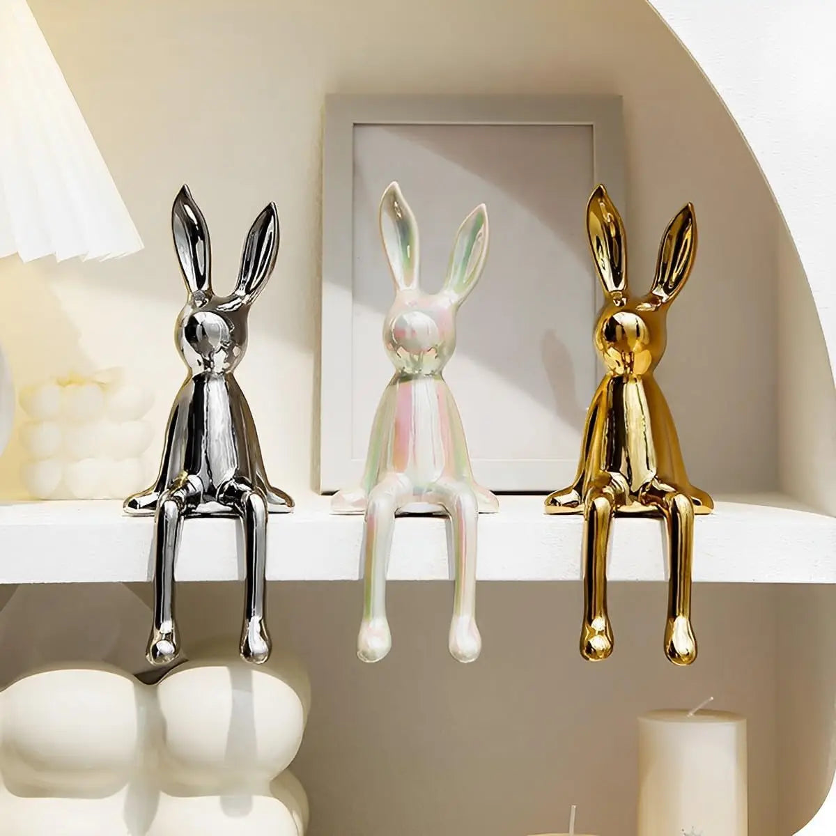 Rabbit decorations sculptures ornaments creativeartfashion ceramic materials electroplating technology bedroom living room foyer