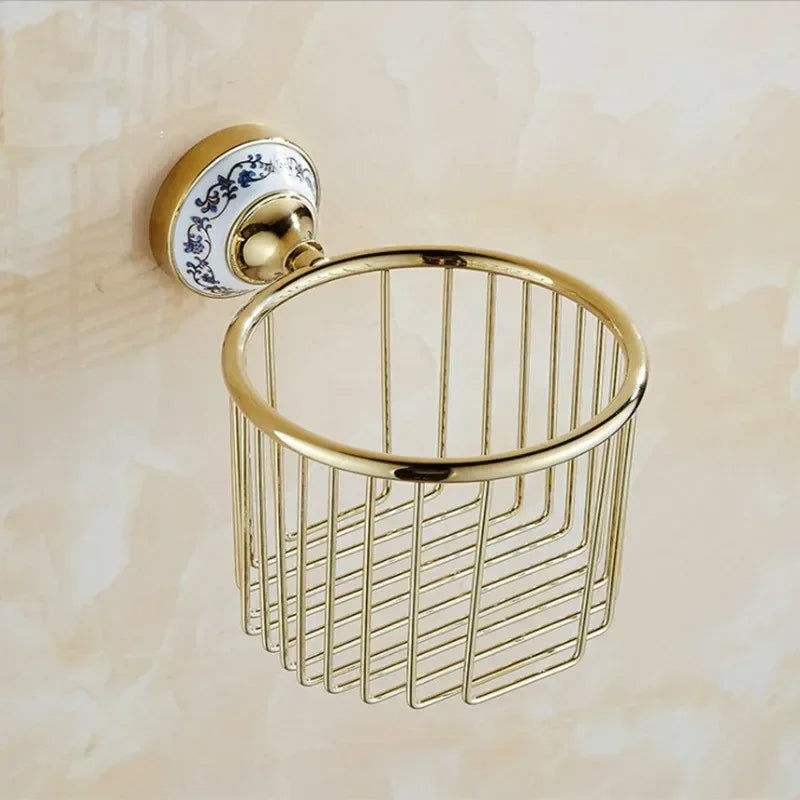 Bathroom Accessories Wall Mounted Paper Holder Toilet Gold Towel Ring Soap Box Cup Holder Luxury Ceramic Bathroom Hardware Set