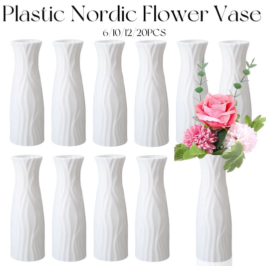 6-20Pack Plastic Flower Vases Bulk Small Nordic Floral Vases Unbreakable Bud Vase for Table Centerpiece Wedding Party Decor