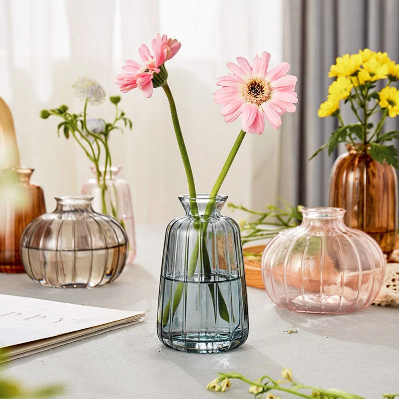Clear Glass Vase Modern Decorative Small Flowers Vases Minimalist Floral Vases Aesthetic Home Decor Wedding Table Centerpieces