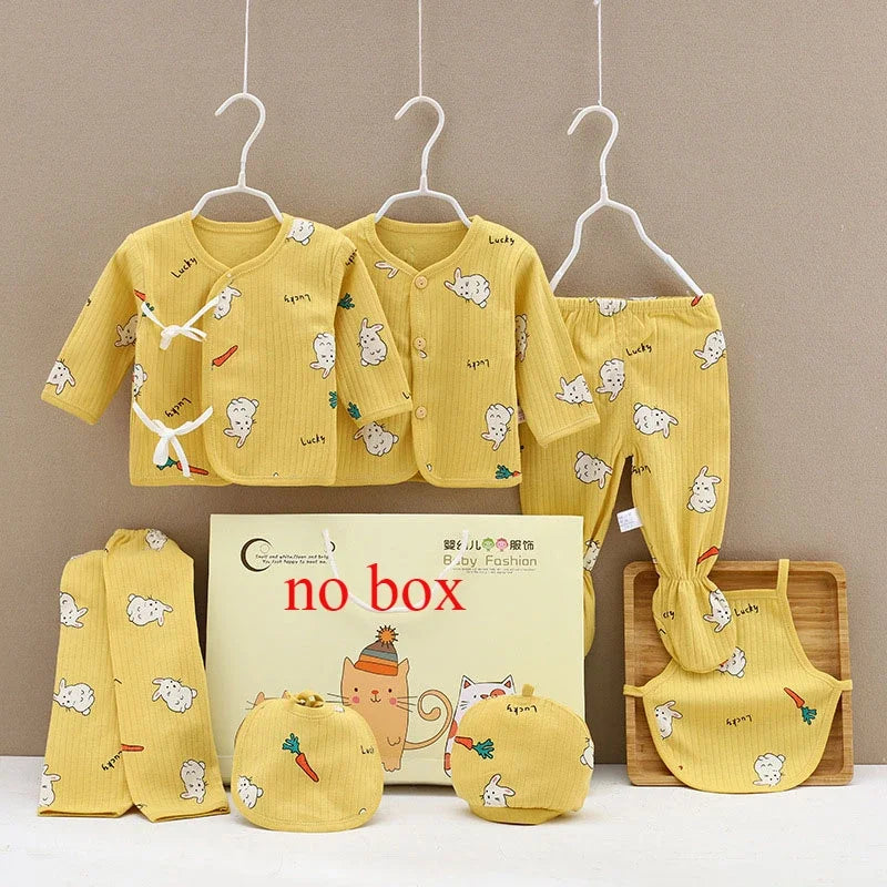 Newborn Baby Boy And Baby Girl Clothes cartoon long Sleeve Bodysuit+Pants+Hat 7pcs Set