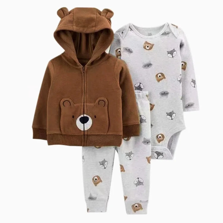 Infant Baby Boy Clothes Sets Winter Warm Cotton Hoodies+Romper+Pants Toddler Girls Clothes Hooded Coat+Jumpsuit+Trousers 3 PCS