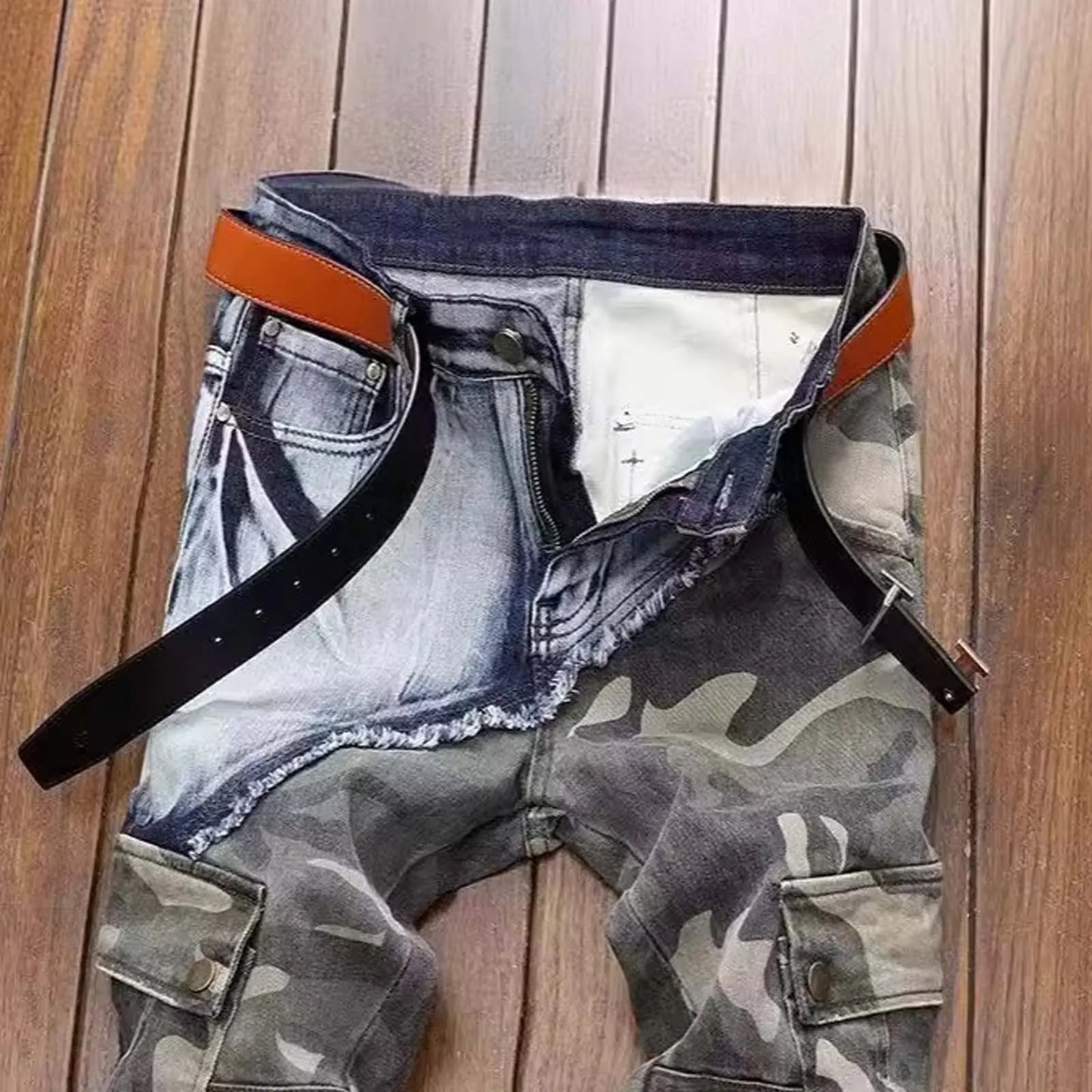 2025 Men's Jeans Vintage Distressed Camouflage Ripped PatchworkJeans Luxury Designer Slim Skinny Jeans Casual Denim Pants Men