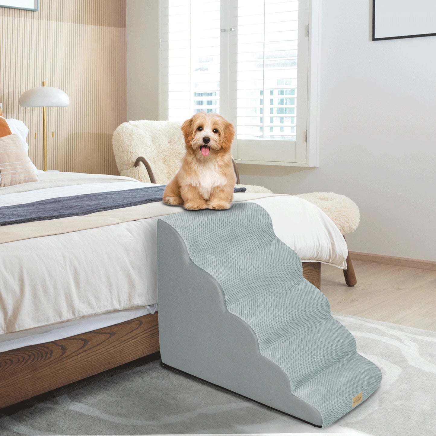 Dog Stairs Ramp for Beds Couches,Extra Wide Pet Steps with Durable Non-Slip Waterproof Fabric Cover, Dog Slope Stairs Friendly