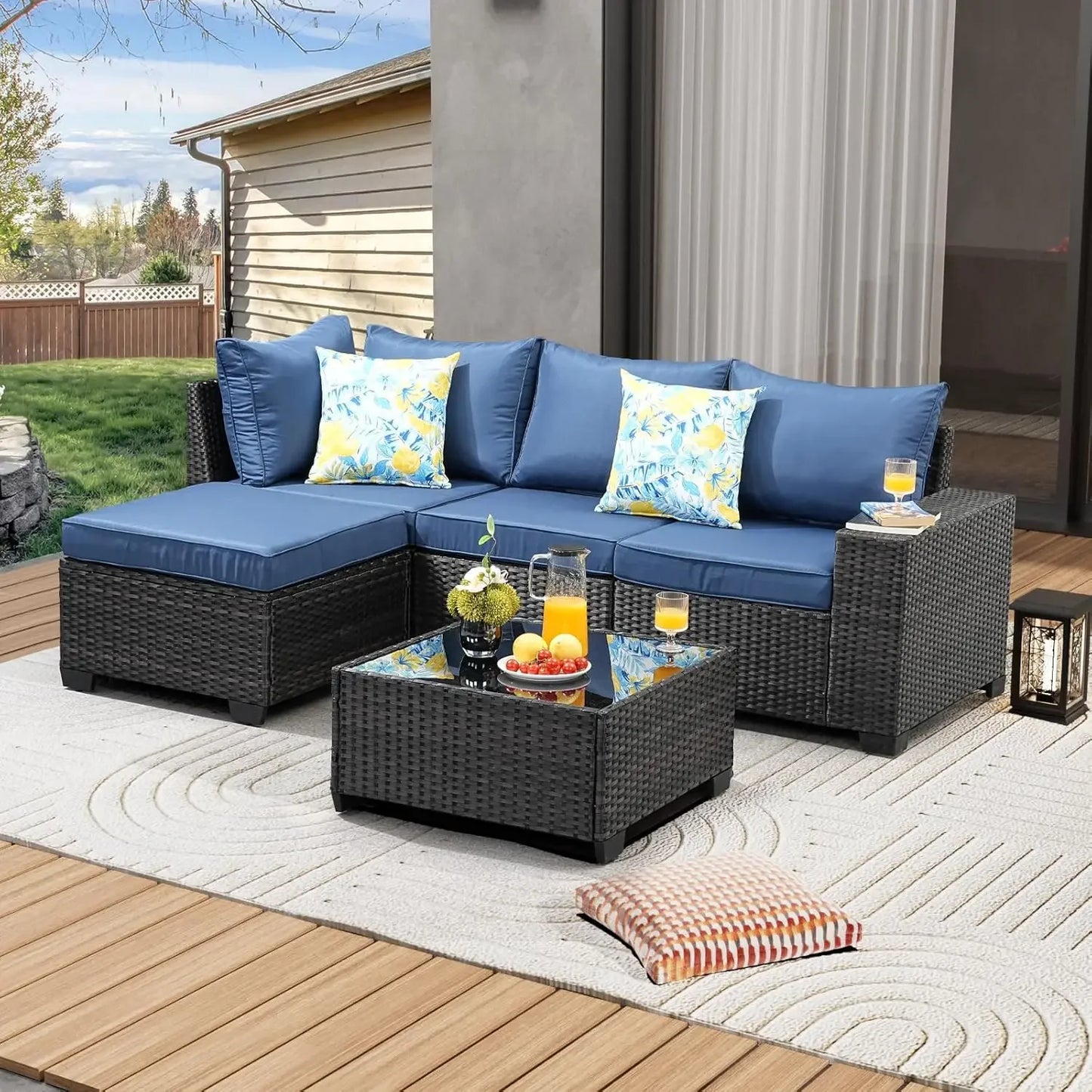 5-Piece Patio Furniture Set – All-Weather Wicker Rattan Sectional Sofa with Cushions for Durable Outdoor Comfort