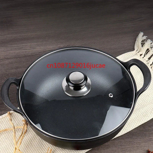 Cast iron pot, thickened double ear stew pot, soup pot, household small stir fry pot, uncoated non stick flat bottomed pan