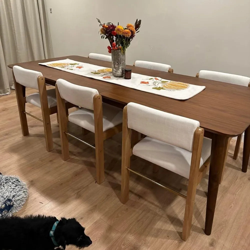 Mid Century Modern Dining Chairs Set of 4, Fabric Linen Kitchen Chairs Upholstered Farmhouse Dining Room Chairs Armless Side Ch