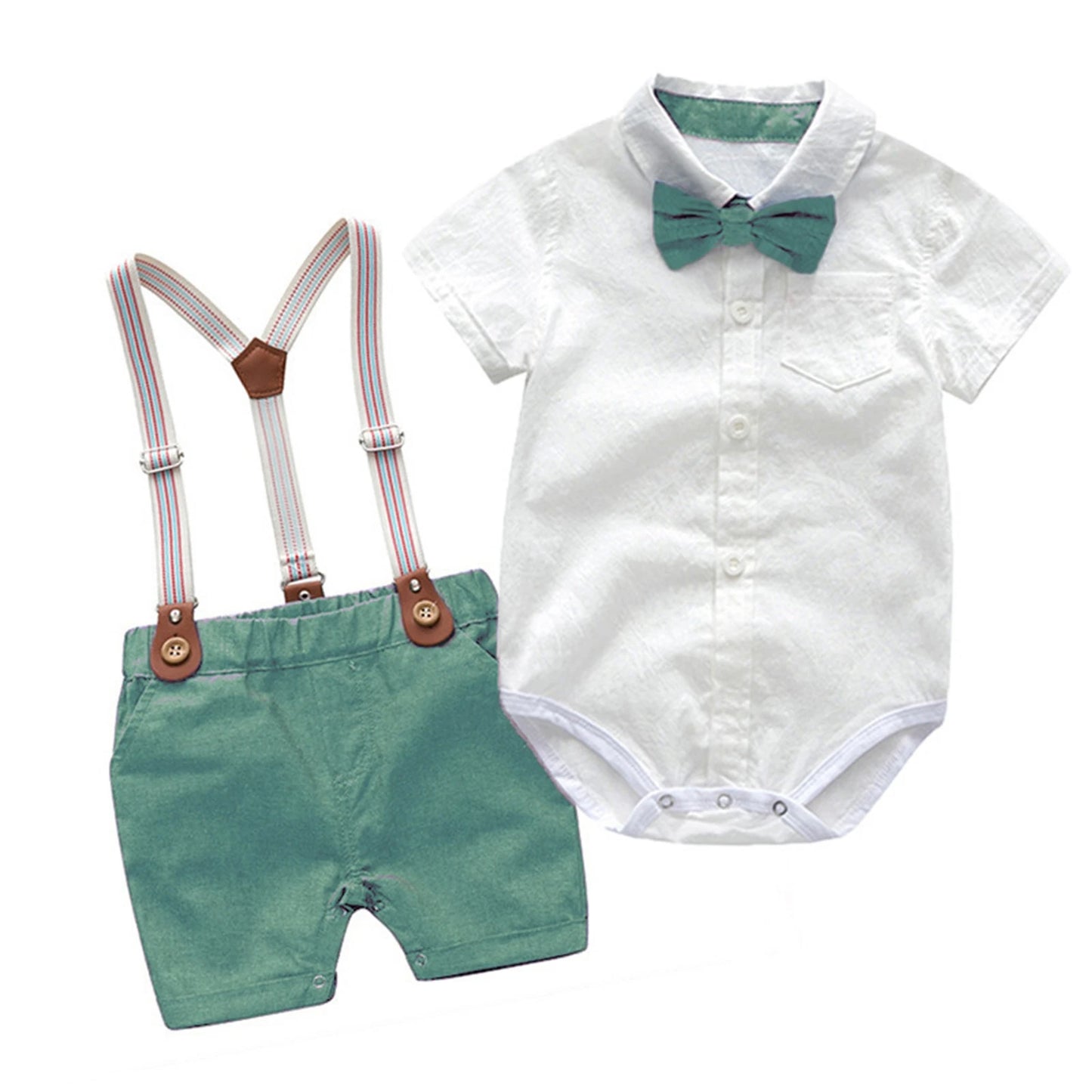 0-3Y Newborn Baby Boy Gentleman Outfits Short Sleeve Shirts Romper Overalls Shorts Infant Summer Boys Clothes Formal Suits 2Pcs