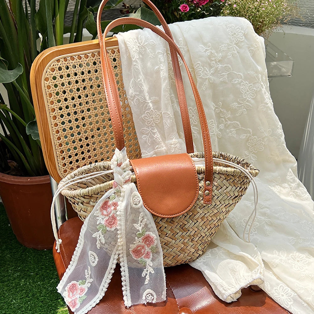 Women Straw Woven Tote Bag Fashion Woven Handbag Large Capacity Weaving Shoulder Bag Tote Clutch Bags for Party Vacation