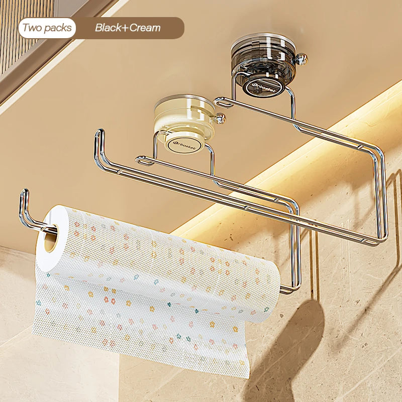 Bathroom Storage Rack With Strong Suction Cup No Punching Wall Mounted Bathroom Kitchen Tissue Holder For Multi Scene Storage