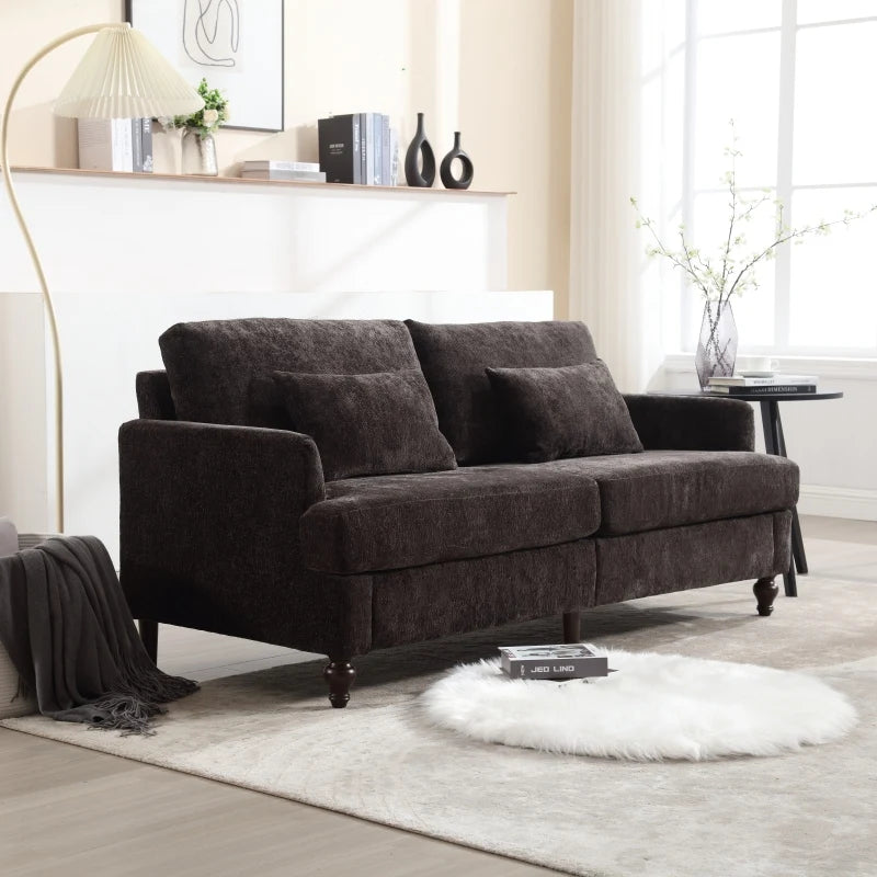 Mid Century Modern Chenille 2-Seat Loveseat Sofa Brown Wood Feet Upholstered Couch for Living Room Bedroom Reading Couch