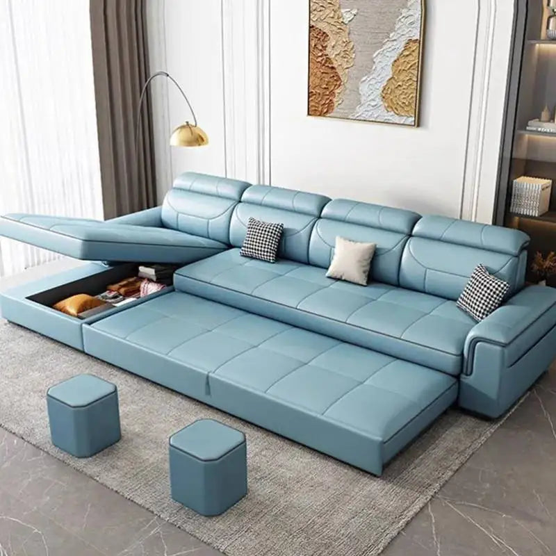 Cozy Modular Waterproof Sofas Beds Luxury Lounge Blue Nordic Modern Living Room Sofas Leather Foldable Divano Letto Furniture