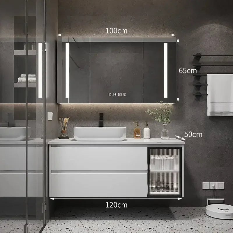 Bathroom Cabinets with Integrated Ceramic Basin Modern Bathroom Vanity Smart Mirror Cabinet Sink Washbasin Bathroom Furniture