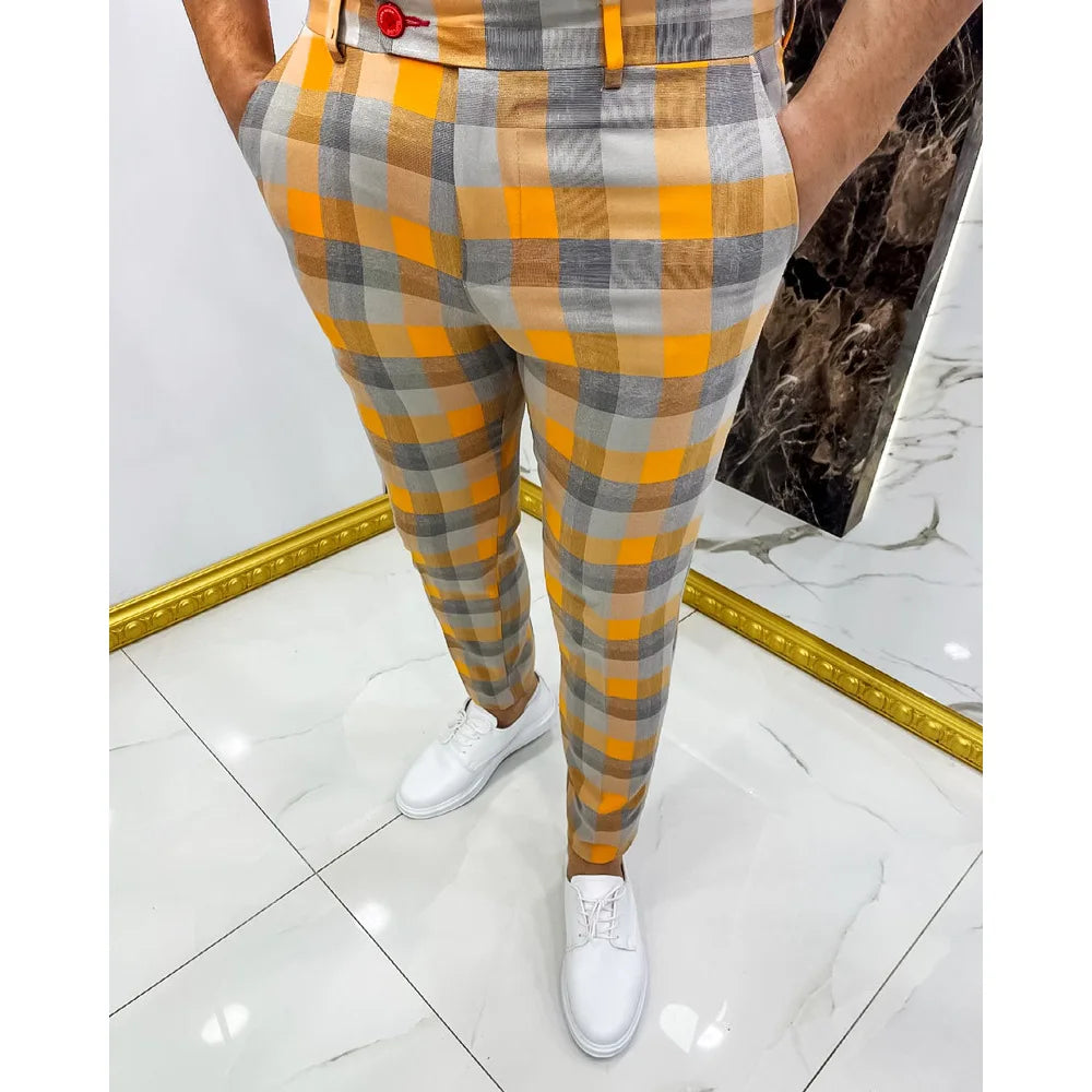 Men's Pants Clothing Plaid Trousers Streetwear Sweatpants Male Casual Work Wear New Fashion Suit Pants Formal Business Workplace