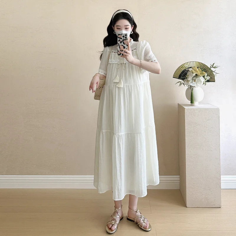 Pregnant Women's Clothing 2025 Summer New Fashionable Loose and Age Reducing Temperament Mid Length Dress