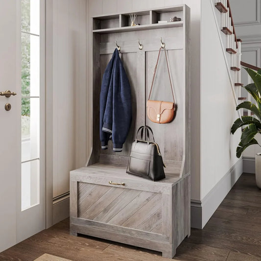 Entryway Hall Tree, Coat Rack, Storage Bench, 3-in-1 Design, Freestanding Shoe Rack - Hilo (Gray Wash)