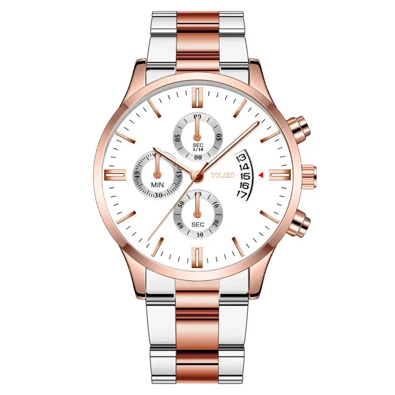 Men's Fashion Sports Watches for Men Business Stainless Steel Quartz Wristwatch Calendar Man Casual Leather Luminous Clock Watch