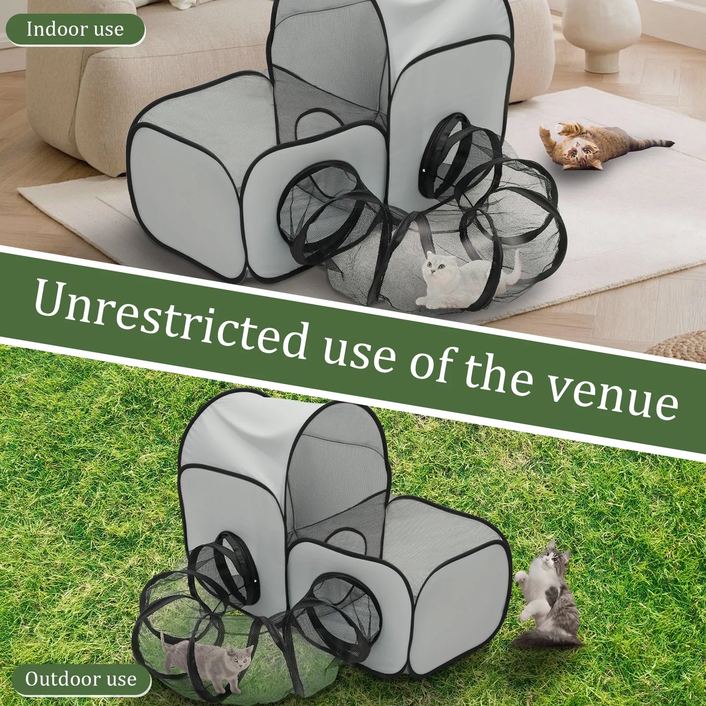 Outdoor Cat Tunnel Foldable Enclosure House Playground CatCage Large Space Gameplay Tent with Storage Bag Cat Fence Pet supplies