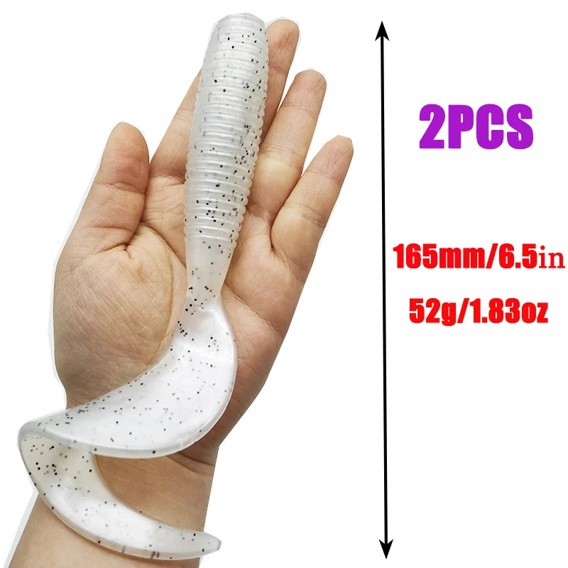 2 Pcs Fishing Lures  165mm/6.5in/52g Soft Artificial Bait Lures Bass Tail Fishing Gear