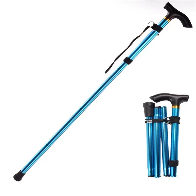 Multifunction Walking Stick Trekking Poles Telescopic Foldable Hiking Cane Crutch for Elderly Outdoor Climbing Travel Support